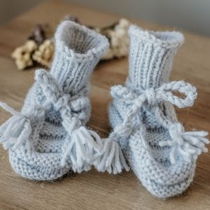 Baby Handmade Knitted Booties with Ties - Crib Shoes